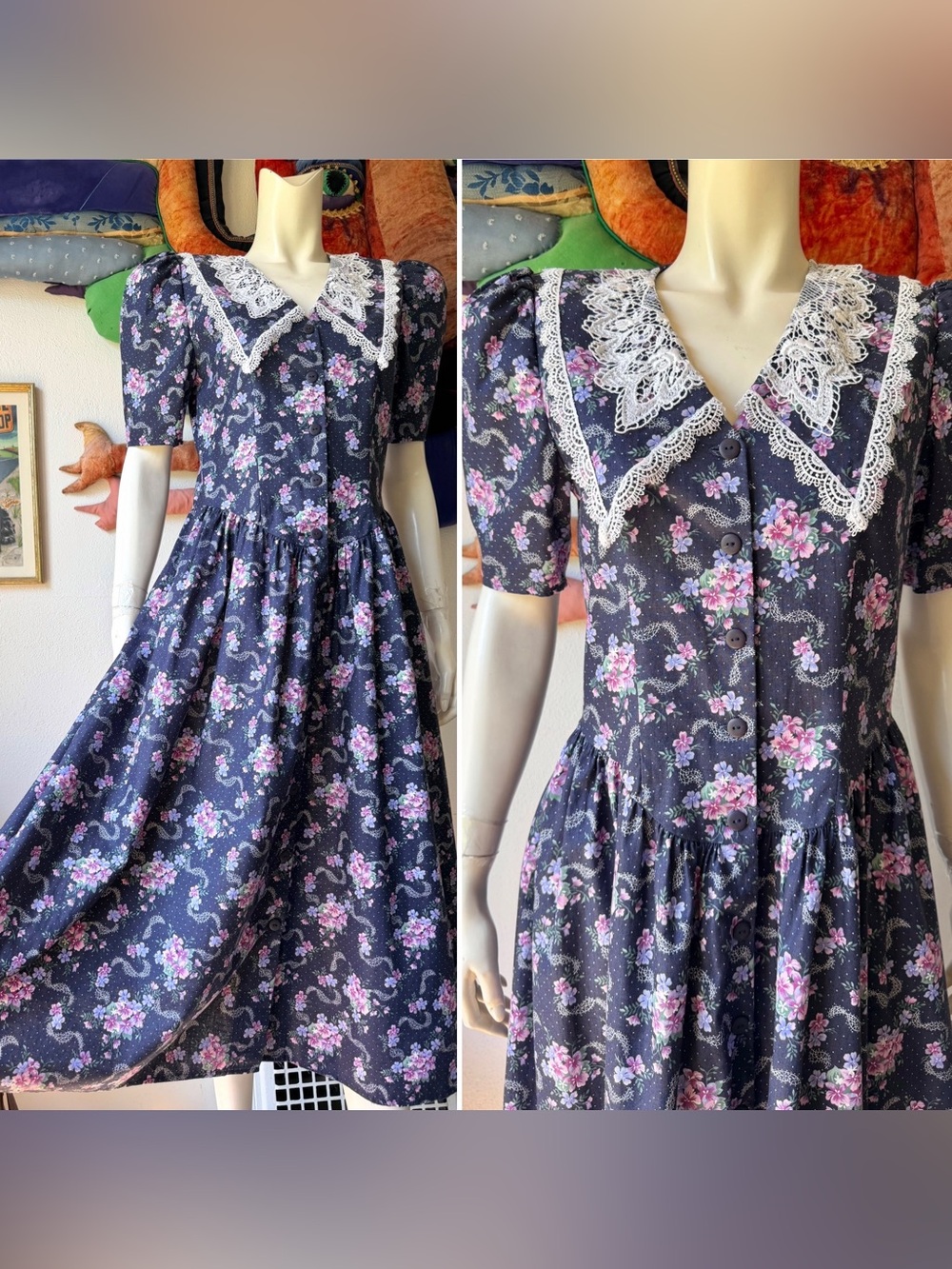 Vintage Jessica McClintock Garden Floral Dress Gunne Sax Tea Dress 1980s